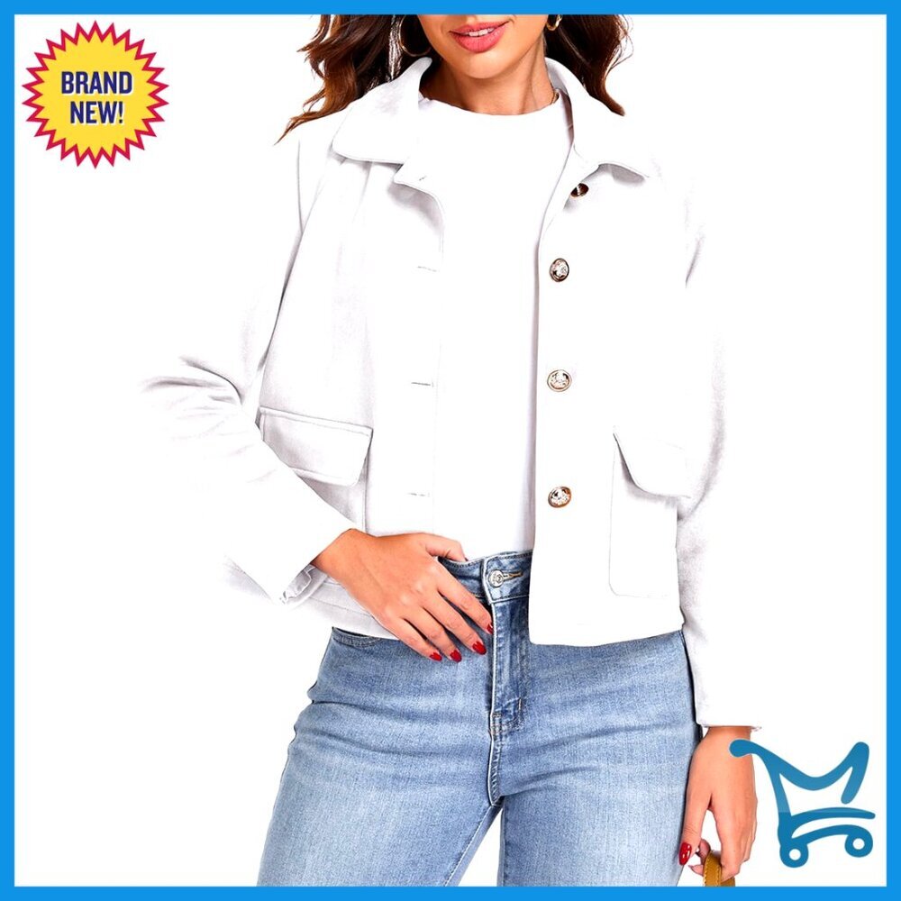 Cropped Faux Suede Jacket Button Down Casual Fall Winter Shacket - Picture 1 of 7